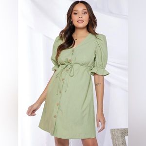 SHEIN Maternity Ruffle Cuff Button Front Self Belted Dress